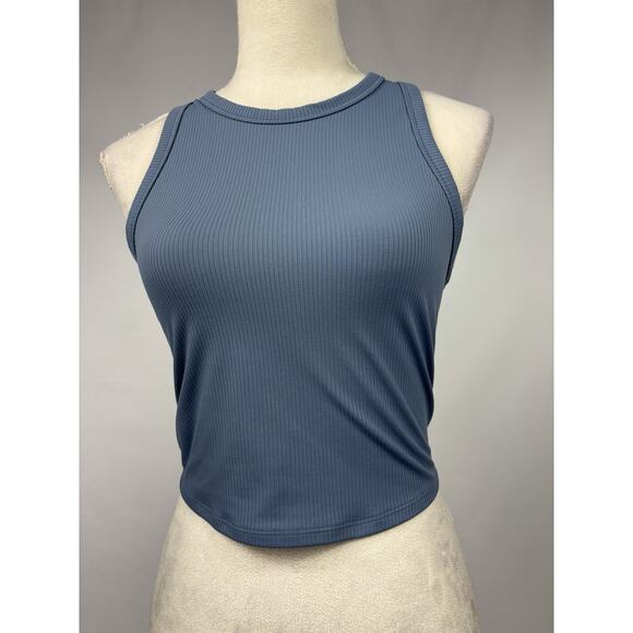 Athleta Transcend Crop Tank Rib Grey Blue Small T-back Cropped Sleeveless - Picture 1 of 12